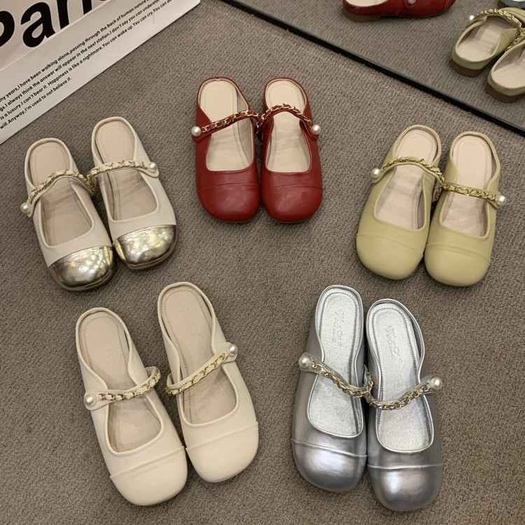 Wanziyan~~Famous style, small fragrance style, color-blocking French evening style half-slippers, summer high-end feeling, head-packing