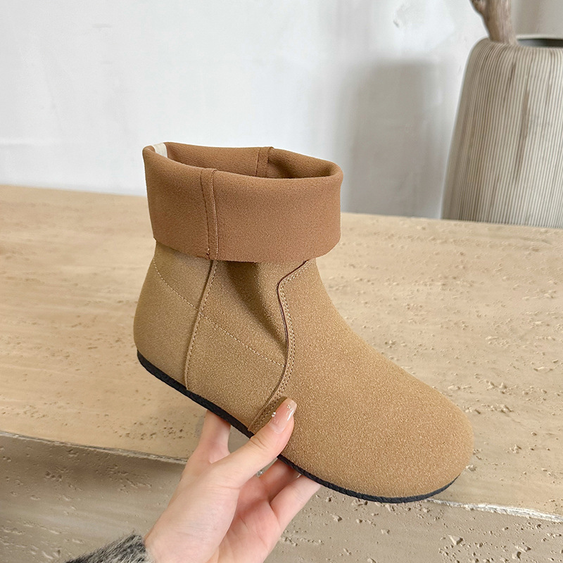 Retro round toe western cowboy boots for women in autumn and winter fashion niche pile simple boots short martin boots