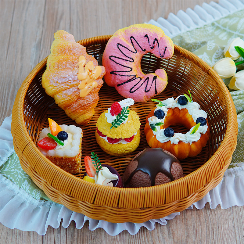 Imitation rattan bun steamed bun basket dessert basket living room tea table snack fruit basket round dustpan storage basket egg basket